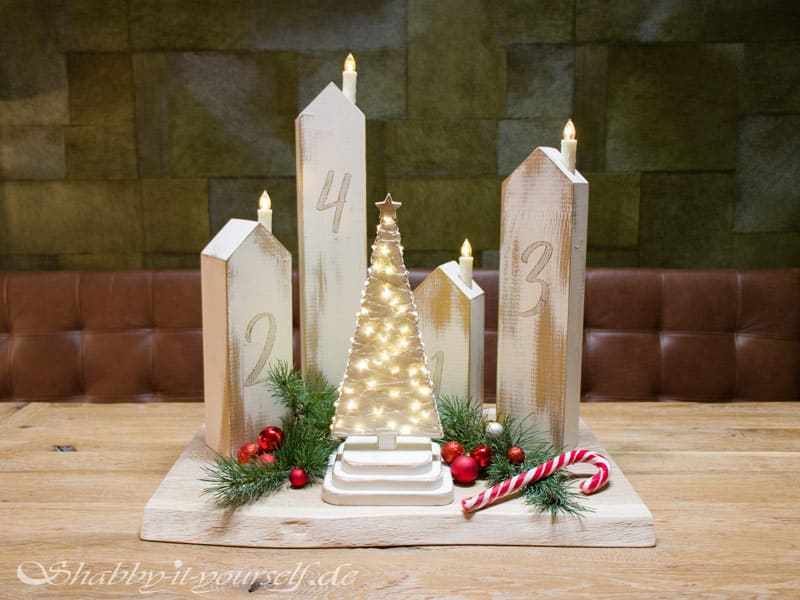 DIY Adventskranz aus Holz - Shabby Chic Weihnachtsdeko