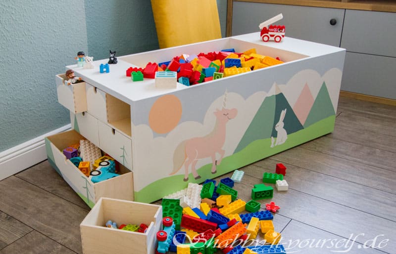 Spielzeugkiste Sitztruhe Lego Duplo DIY bauen - Truhe mit Legosteinen